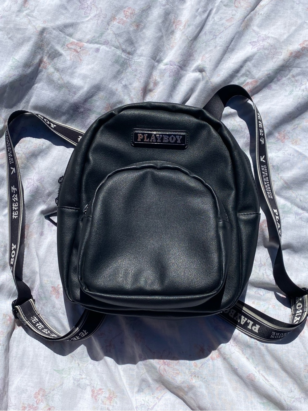 Playboy Black Faux Leather Mini Backpack